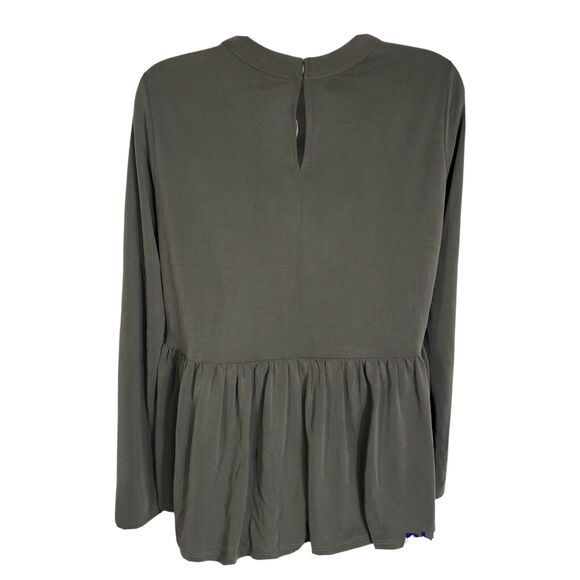 Onetheland Women’s Top Sz Small Blouse Green Peplum Crisscross Neck Long Sleeve - Picture 2 of 9